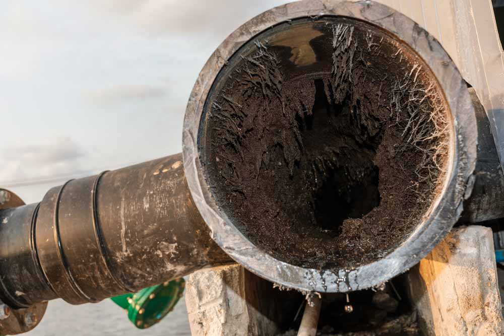 inside a pipe with a major clog