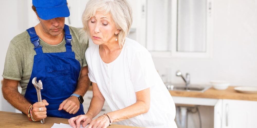 Homeowner making inquiries about plumbing work