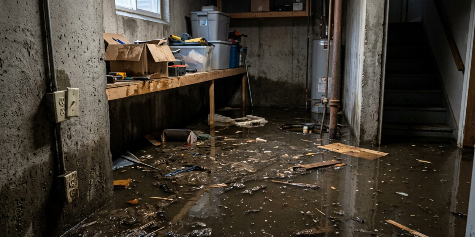 sewer backup emergency home flooding sewage water damage