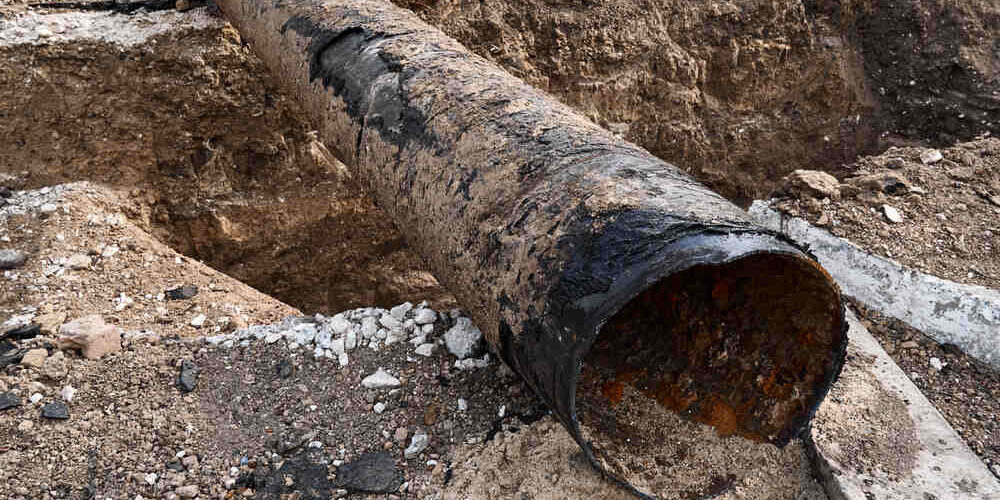 Old cast iron pipes being removed