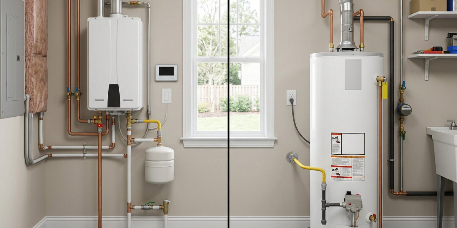 Side-by-side comparison of tankless and tank water heaters for Lexington, SC homeowners